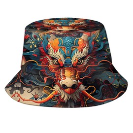Dragon Bucket Hat Cool Chinese Gragon Fisherman Hat for Women Men, Fashion Summer Outdoor Travel Beach Hat Packable Sun Cap