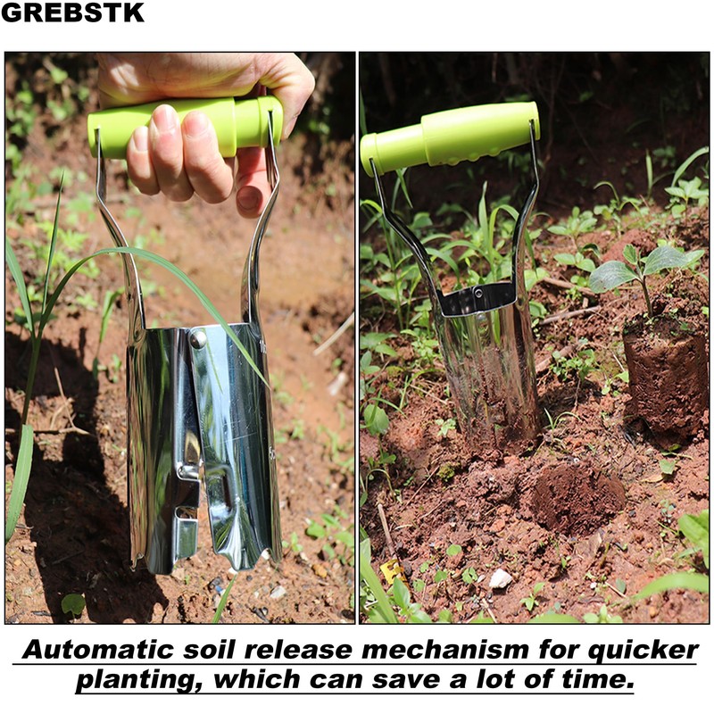 GREBSTK Sturdy Stainless Steel Gardening Bulb Transplanter Tool with Depth