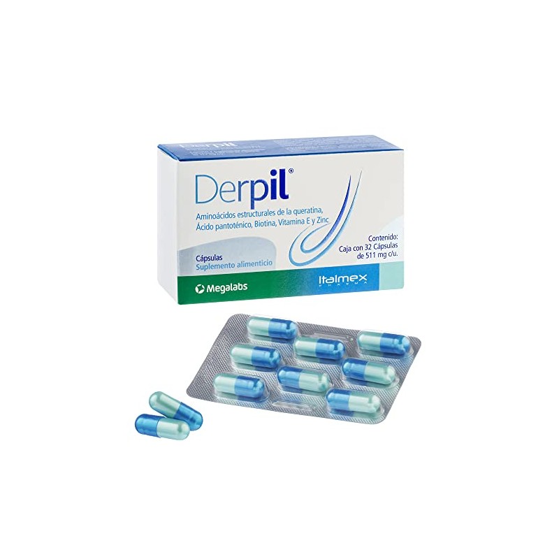 Derpil Suplemento Alimenticio Cabello Vitaminas Minerales Aminoácidos Estructurales Queratina Biotina