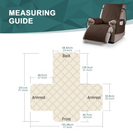 Ruaozz 100% Waterproof Recliner Chair Cover Non-Slip Reclining Cover for Recliner Chair Washable Chair Seat Cover with Elastic Straps for Kids, Dogs, Pets (Dark Brown, 23'')