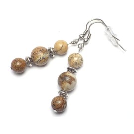 Schicke und klassische Thurcolas baumelnde Ohrringe aus braunem Jaspis und Edelstahl