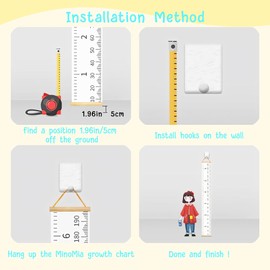 MinoMia Kids Growth Chart, Wood Frame Fabric Canvas Height Measurement Ruler from Baby to Adult for Child's Room Decoration 7.9 x 79in (7.9 x 79in, Black Car)