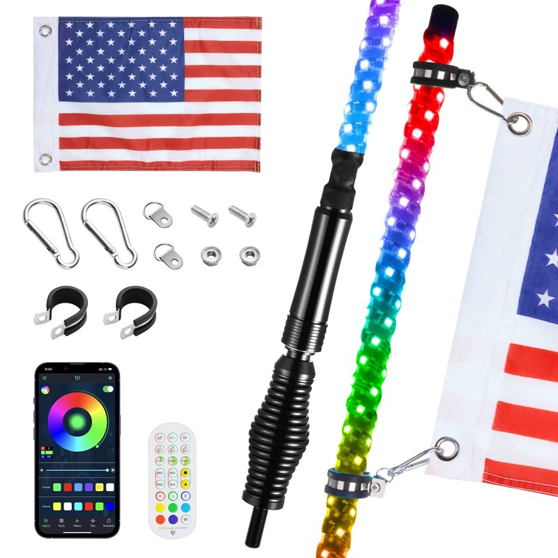 Ehaho 2 Pack 3FT Whip Lights with Spring Base,LED Whip