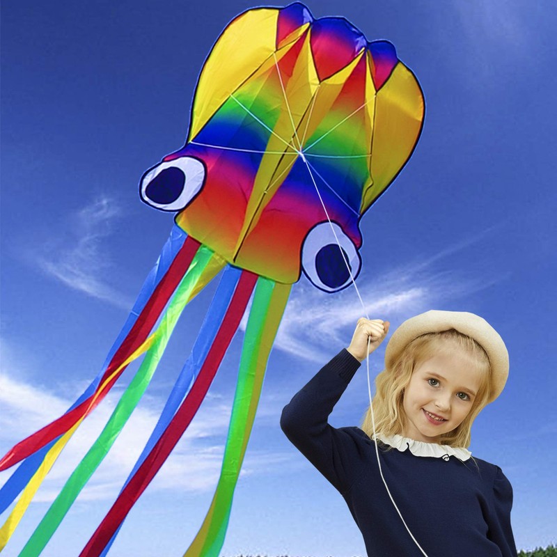 Huge Rainbow Soft Octopus Kite for Kids and Audlts- Large