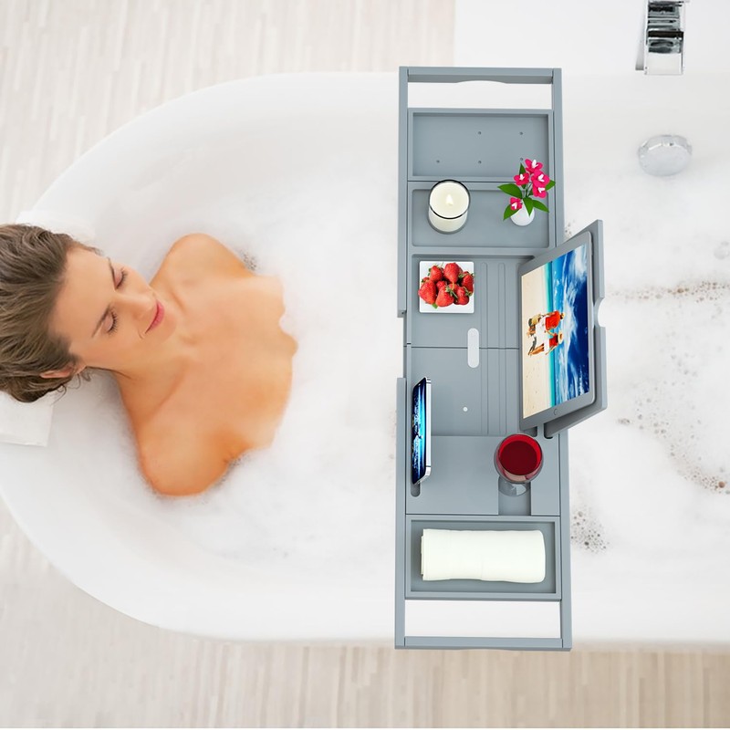 Premium Bamboo Bathtub Caddy Tray - Bath Tray - Bath