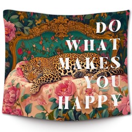 XLDLIOO Leopard Cheetah Tapestry, Do What Makes You Happy Motivational Wall Tapestry Hanging for Bedroom, Vintage Maximalist Inspirational Tapestries Decor Art for Girly Room Dorm Apartment, 50x60in