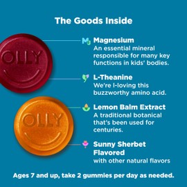 OLLY Kids Chillax Gummy, For a Calm and Relaxed Mood*, Magnesium, L-Theanine, Lemon Balm Extract, Chewable Supplement, Sherbet Flavored, 25 Day Supply - 50 Count (Packaging May Vary)