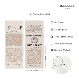 Matisse - Juego de 6 impresiones estéticas para pared, diseño bohemio neutro, decoración de pared, color beige, abstracto Picasso, arte de pared, estético, beige, cuadros, póster Picasso Matisse para