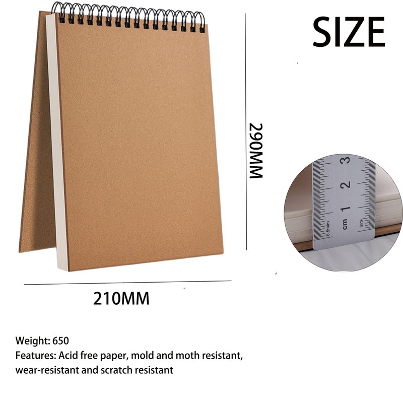 VNNOPG A4 Sketchbook 120 Pages/60 Pages Spiral Bound Drawing Pad