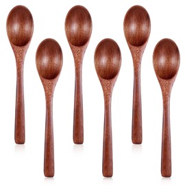 6 PCS Wooden Spoons for Eating, 7 Inch Wooden Honey Spoons for Tea, Small Wood Spoons for Coffee Honey Tea, Hard Wood Table Spoons for Cooking, Small Serving Spoons for Soup, Desserts & Cereal
