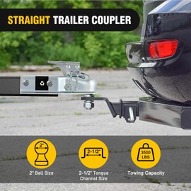 Nilight Straight Trailer Coupler with Security Latch&Chain for 2-Inch Hitch Ball, 2-1/2 Inch Channel,3500 LBS,Heavy Duty Trailler Tongue Coupler for Station Wagon, Truck, Bolted & Welded Installation
