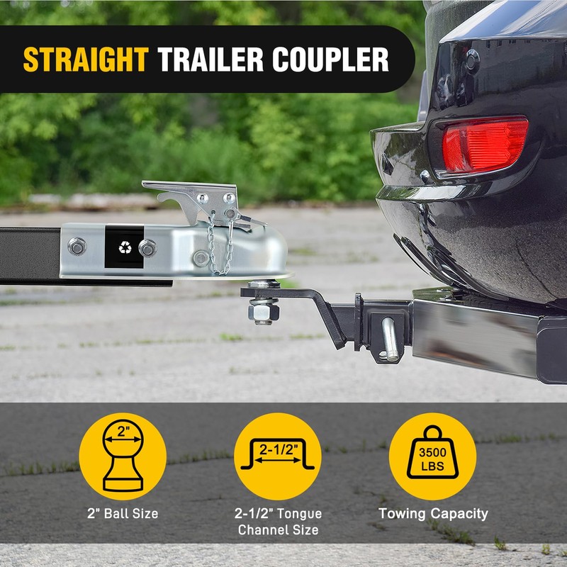 Nilight Straight Trailer Coupler with Security Latch&Chain for 2-Inch Hitch