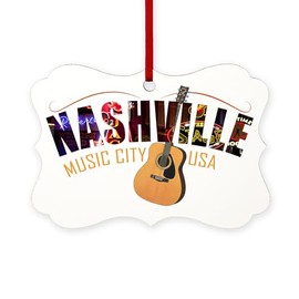CafePress Nashville TN Music City USA Scroll Holiday Ornament 4" x 2.75"