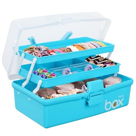 3 Layer Craft Storage Box, Multipurpose Art Storage Box with Compartments, Clear Plastic Arts and Crafts Organiser Box with Handle, for Sewing, Makeup, Nail, Hair Accessories