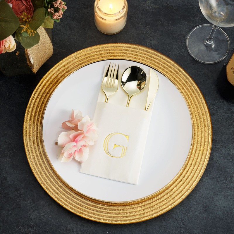 50-Pack Monogrammed Napkins With Pocket For Flatware, 16" x 16"