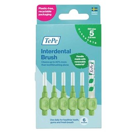 TEPE - cepillo interdental original, cepillo dental suave para limpieza de dientes, paquete de 6, 0,8 mm, espacios grandes, verde, tamaño 5