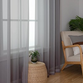 Simplebrand Grey Sheer Curtains 72 Inches Long 2 Panels for Living Room, Rod Pockets Airy Window Treatments Voile Sheer Curtain Panels Lightweight for Front Back Patio Glass Door, 42" Width