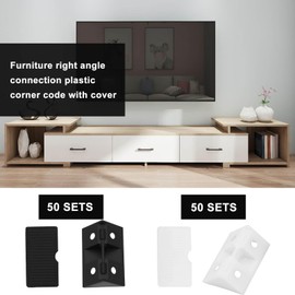 Create idea Plastic Corner Connectors Right 41 x 20 x 20 mm Furniture Corner Connector with Cap for Reinforced Drawers Cabinets Wardrobes Desks Black/White Pack of 100