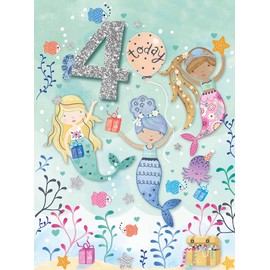 Noel Tatt Girls 4th Birthday Card - Age 4 - Mermaid Party - Eco-Friendly and Recyclable