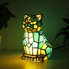 SYLW Tiffany Cat Lamp Blue and Green Stained Glass Animal