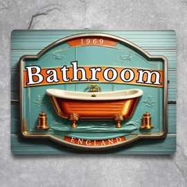 Bathroom Sign for Door - Vintage Metal Plaque for Home Decor, House, Toilet, Washroom Laundry, Guests Family & Friends (Bathroom Door)