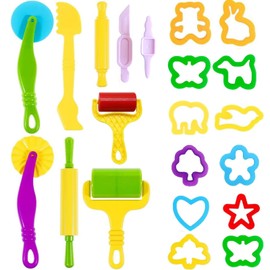 AMSNINK 21 Pieces Kneading Tool Dough Accessories, Kneading Accessories, Educational Toy, Clay Accessories, Cookie Cutters, Kitchen Toy, DIY Modelling Clay, Gift Set for Boys and Girls