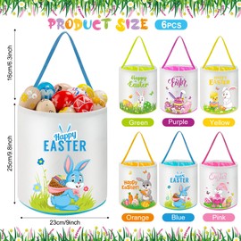 Capoda 6 Pcs Easter Bunny Basket Bags Canvas Rabbit Easter Buckets Eggs Hunt Candy Gift Bags for Party Decor(Lovely)