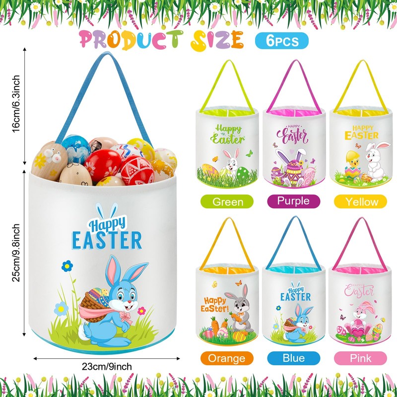 Capoda 6 Pcs Easter Bunny Basket Bags Canvas Rabbit Easter