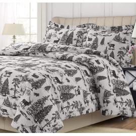 Tribeca Living MTOILDUVETQUCG Duvet Set, Queen, Deer Toile Charcoal Grey