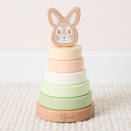 Bieco Baby Rabbit Fine Stackable Tower | Sustainable Wood FSC® | 19 cm | Slot Set from 1 Year of Stacking Wooden Rings for Babies from 1 Year Old Stackable Tower for Babies to