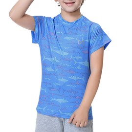 MEETYOO Boys Rash Guard Short Sleeve, Kids UPF 50+ Sun Protection Child Swimming Tops Quick Dry Rash Vest Age 6-12