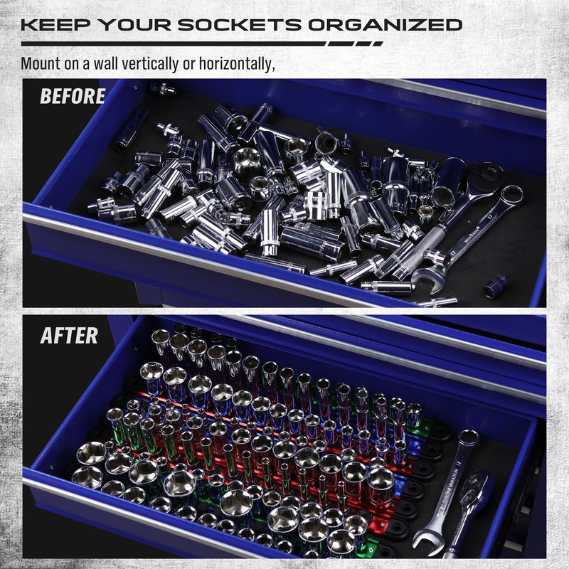 Magnetic Socket Holder Organizer Set: 9-Piece Detachable 1/4, 3/8, 1/2