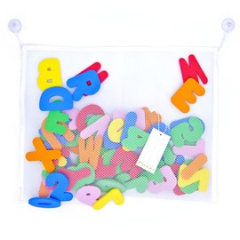 Paizizi Bade Buchstaben Zahlen Schaum 36-teiliges Alphabet Badespielzeug mit Netz Organisator (45x35cm)