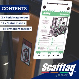 Scafftag by Brady Forklifttag Kit – Complete Forklift Inspection System with 3 Holders, 15 Status Inserts & Pen for Pre-Shift Safety Compliance - Forklift Safety Tag