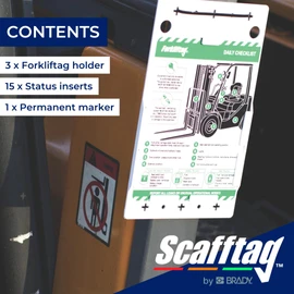 Scafftag by Brady Forklifttag Kit – Complete Forklift Inspection System with 3 Holders, 15 Status Inserts & Pen for Pre-Shift Safety Compliance - Forklift Safety Tag