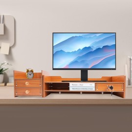 WOQLIBE Wooden Computer Desktop Organizer Office Desk Organizers with Drawers Multi Compartment Home Desk Organizer Letter Paper Tray Storage for Home, Office