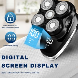 LQT Head Shavers for Bald Men,Wet & Dry Bald Head Shaver,Rechargeable Head Razor with LED Display and 3 Second Safety Lock,5D Floating Head Shaver Comes with Magnetic Detachable Blades