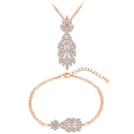 Yumilok Tassels Micro Pave Cubic Zirconia Leaf Bracelet Women's Hand Chains 925 Sterling Silver Chains Women's Necklace with Pendant, Silver