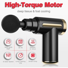 Percussion Massage Gun with 4 Attachments, Handheld Deep Tissue Massager, Black and Gold
