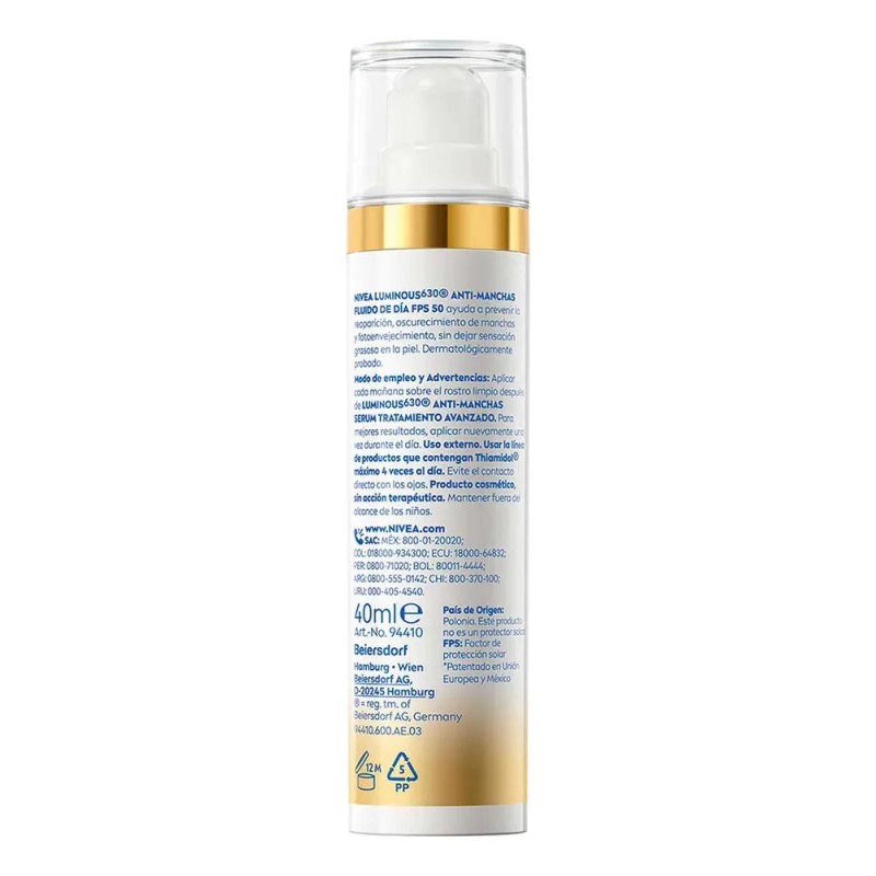 Fluido Cellular Luminous 630 Antimanchas Fps 50 40ml Nivea
