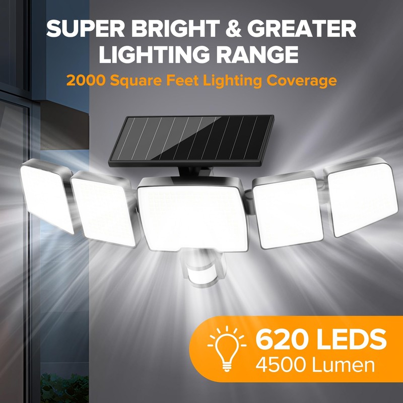 UME Solar Outdoor Lights 620 LED 4500LM, IP65 Waterproof Motion