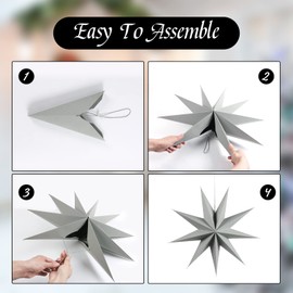 EASY JOY 9-Pointed Paper Star 3D Hanging Christmas Star Decorations Wedding Birthday Baby Shower Room Christmas Ornaments Party Supplies, 3 Pcs 12' (Grey)