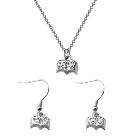 JUFYVO 2pcs Story Book Earrings and Book Lover Necklace Story Book Charm Jewelry Book lover Accessories for Reading Book Jewelry