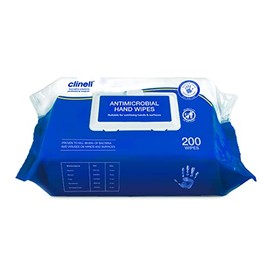 Clinell Clinell Antimicrobial Hand Wipes - Pack of 1 - 200 Wipes - Antibacterial, Suitable for Hands and Surfaces - Dermatologically Tested, Kills 99.99% of Germs