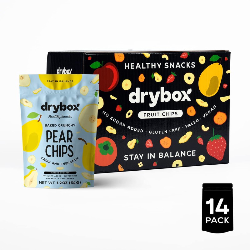Drybox Pear Chips, 14 Pack Unsweetened Pear Fruit Crisps, No