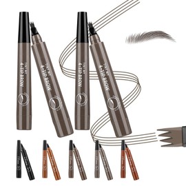 2Pcs Eyebrow Pencils for Women, 4 Fork Tip Pronged Eyebrow Pencils, 3D Waterproof Effect Create Natural Eyebrow Shape Long-Lasting (Gray Brown)