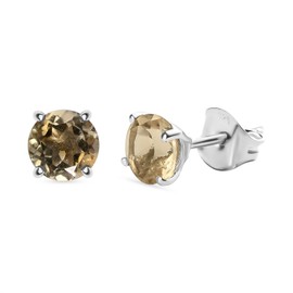 TJC Citrine Stud Earrings for Women in Platinum Plated 925 Sterling Silver Women Earring Prong Setting