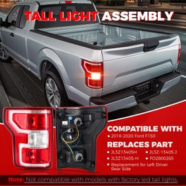 SHINEHOME F150 Tail Lights Assembly Compatible With 2018 2019 2020 Ford F150 Left Driver Side Taillight Brake Lamps Bulb and Harness Replace JL3Z13405H
