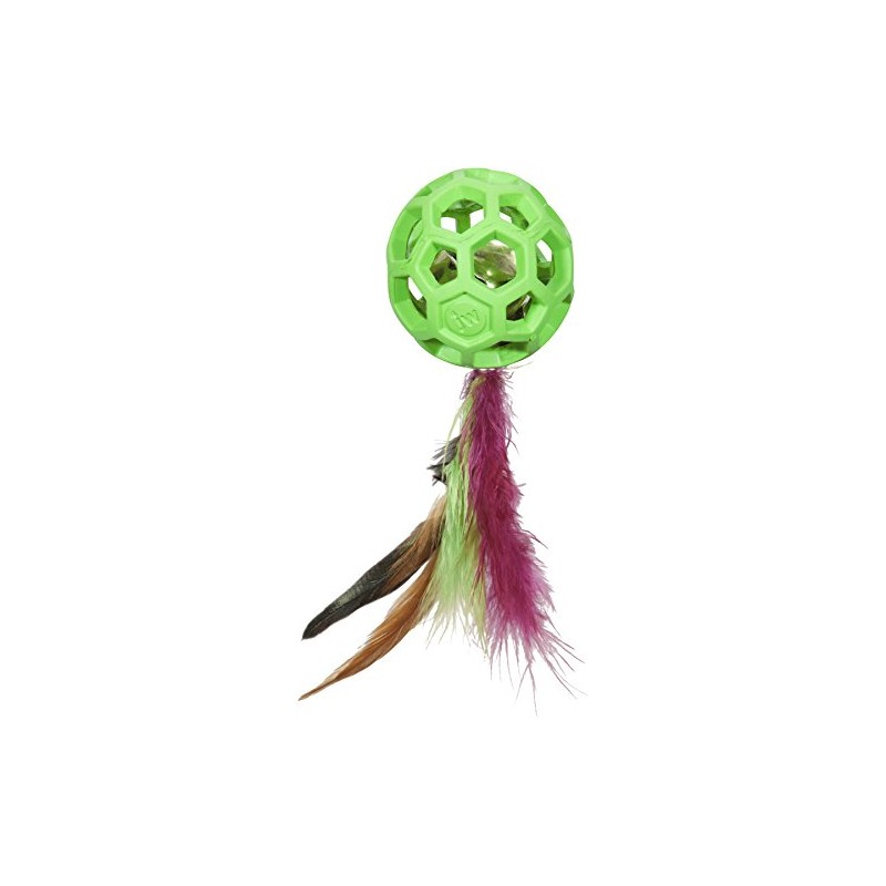 JW Pet Cataction Feather Ball with Bell, Cat Toy, Green,