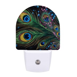 LPSBVNM Bedroom Bathroom Hallway Night Light,Peacock Feather Printed Plug-in Wall Light Dusk to Dawn Sensor LED Lamp for Bedroom, Bathroom, Kitchen, Hallway, Stairways